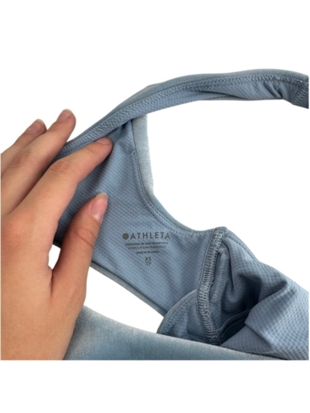 Athleta Velvet Cut Out Crop light blue workout gym lounge wear sz xs - Picture 8 of 12